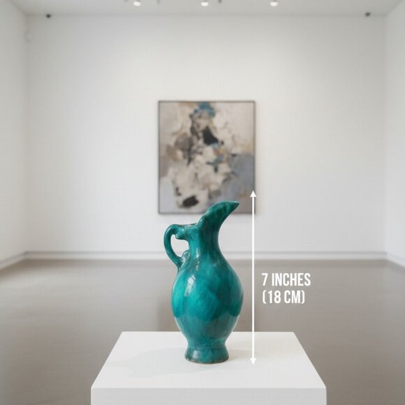 Vintage Alliston Canada MLP Turquoise Drip Glaze Pottery Pitcher Creamer Vase - Picture 2 of 10